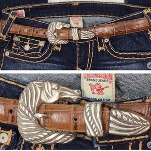 Onyx brown croc embossed horsehead buckle belt 30